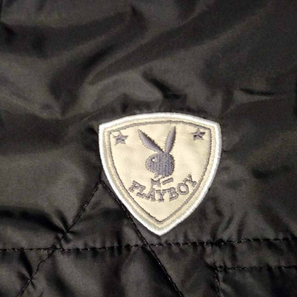 Playboy Jacket Black Bomber Style Quilted Rabbit Logo Patches Women's - Picture 6 of 12
